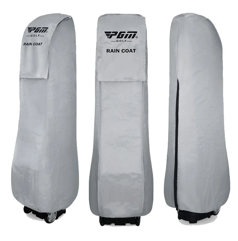 Gray rain coat with PGM Golf logo on a white background