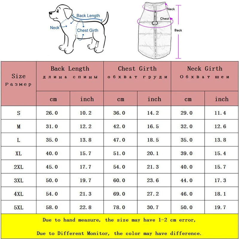 Waterproof Winter Dog Jacket Warm Cotton Vest for Small & Large Dogs