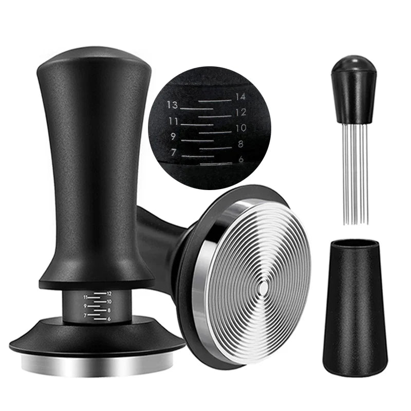 Coffee tamp and related tools on a white background