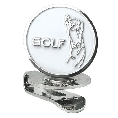 golf ball marker UK - Metallic golf ball marker with a golfer icon and 'GOLF' text on a white background