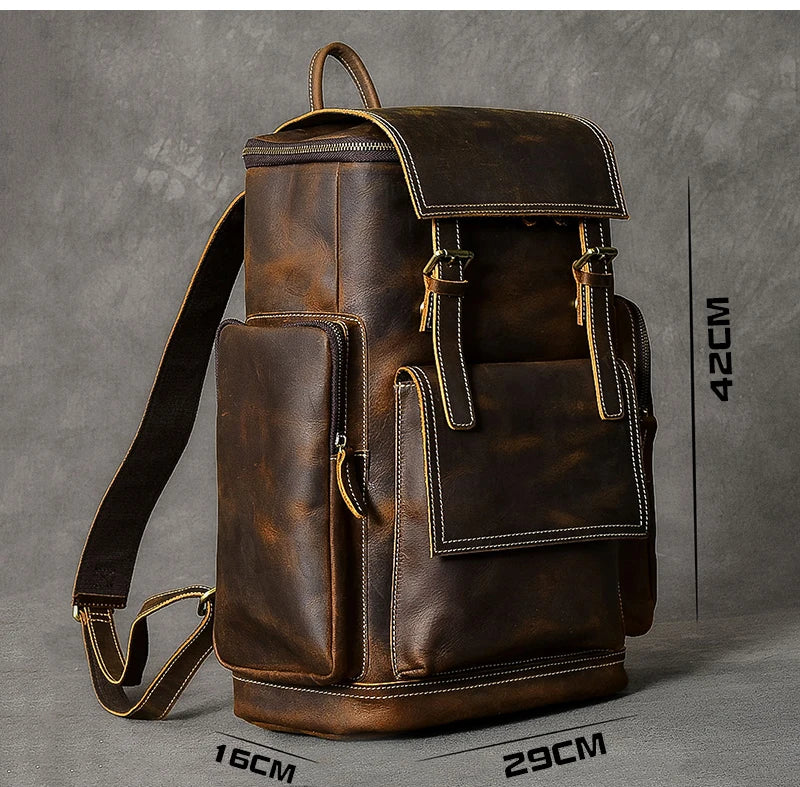 Vintage Crazy Horse Leather Men’s Hiking Backpack