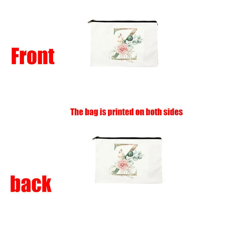 Two views of a bag with floral design on a white background