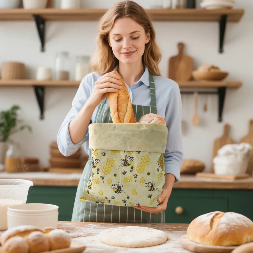 2PC Reusable Bee Print Food Storage Bags for Snacks & Bread