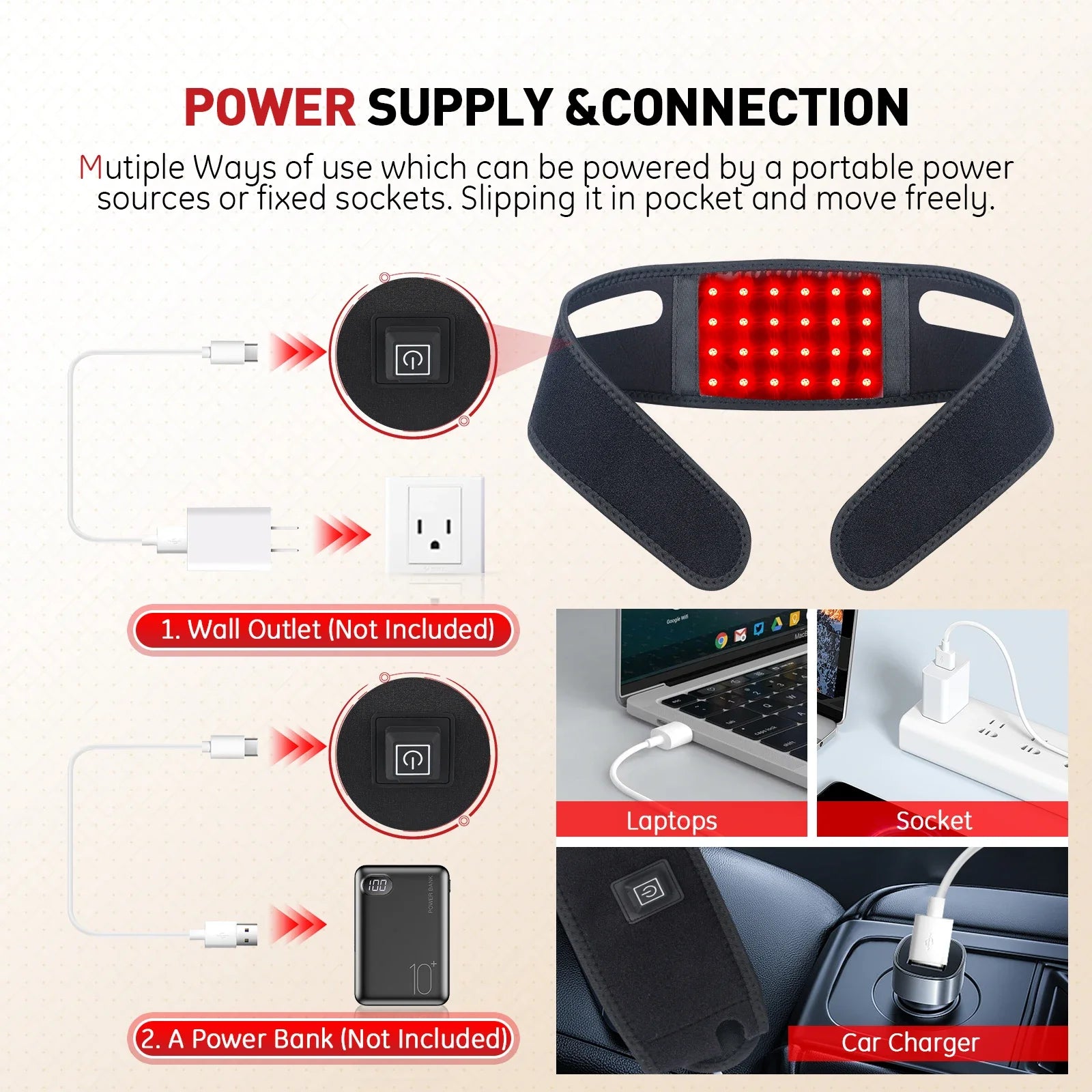 660nm Red Light Infrared 850NM Fabric Chin Neck Home Use Neck Heating Belt Lifting Firming Skin Neck Pain Relief Wrap Skin Care