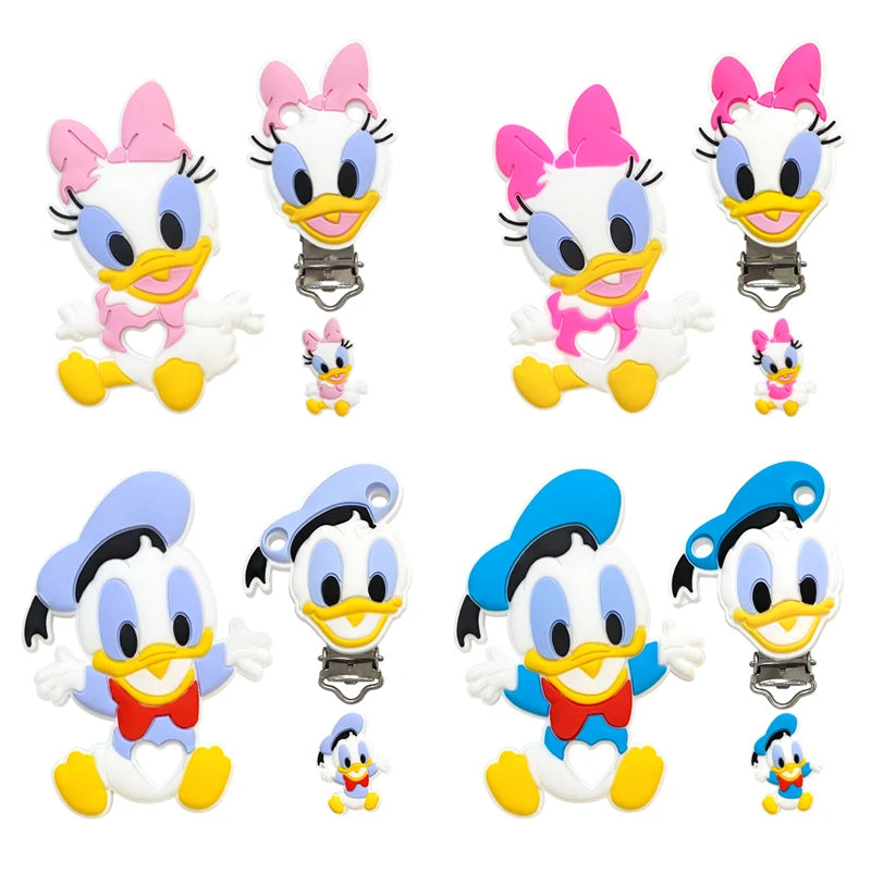 Set of cartoon character keychains on a white background