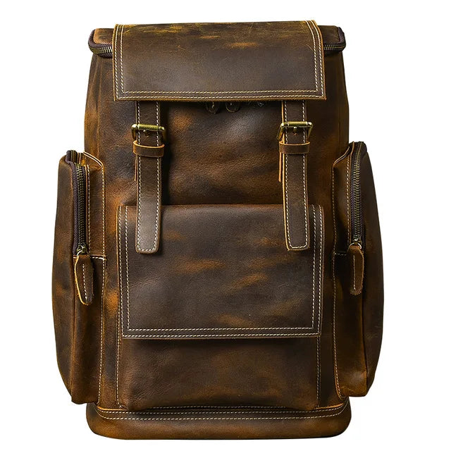 Vintage Crazy Horse Leather Men’s Hiking Backpack