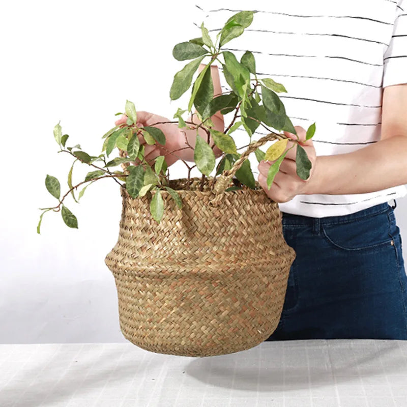 Wicker Rattan Storage Basket – Seagrass Laundry & Plant Holder