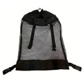 Black mesh drawstring bag on a white background