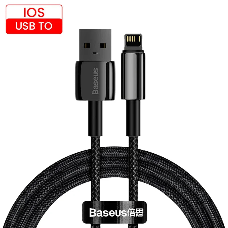 Baseus USB cable with iOS and USB TO labels on a white background