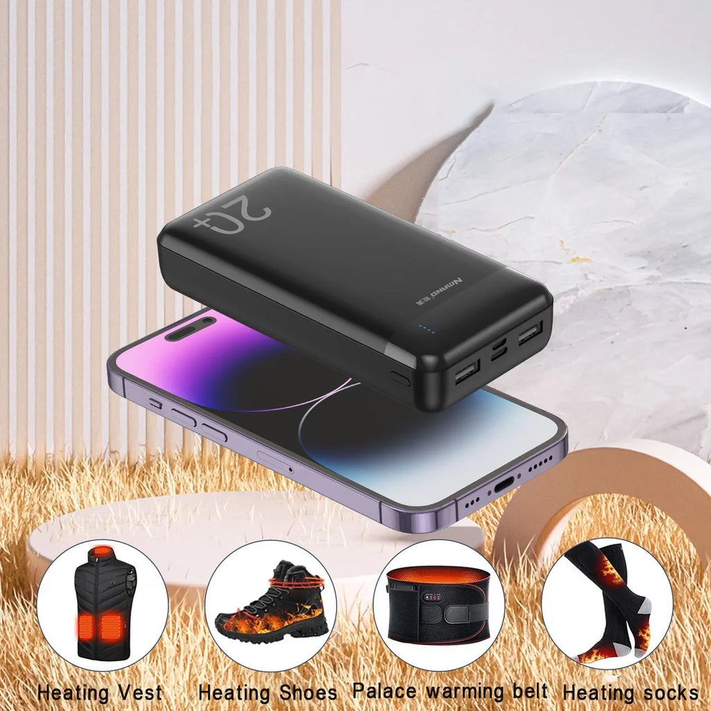 20000mAh Power Bank 5V 2A Portable Charger for Heated Vest Jacket Power Bank for Xiaomi Mi iPhone 16 Air Conditioning Clothing