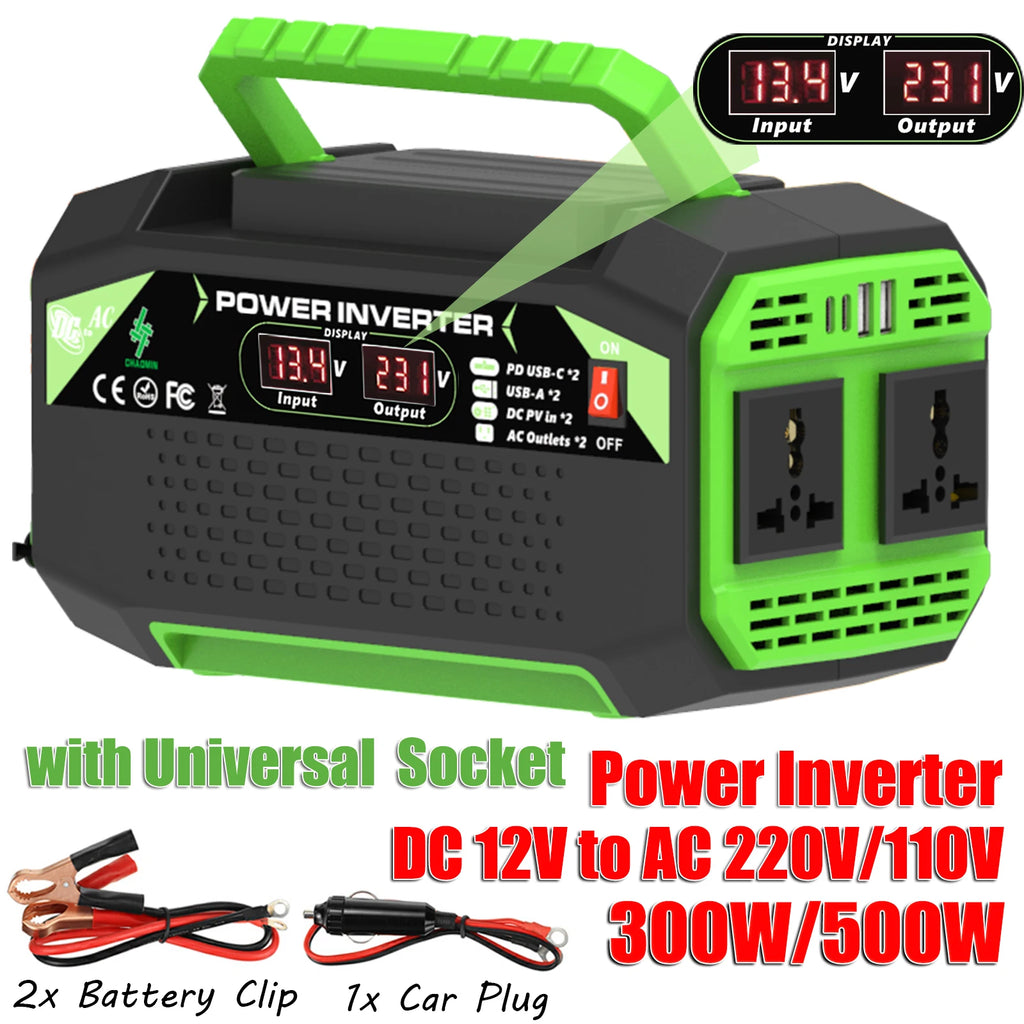 500W 12V to AC Power Inverter with USB & Type-C