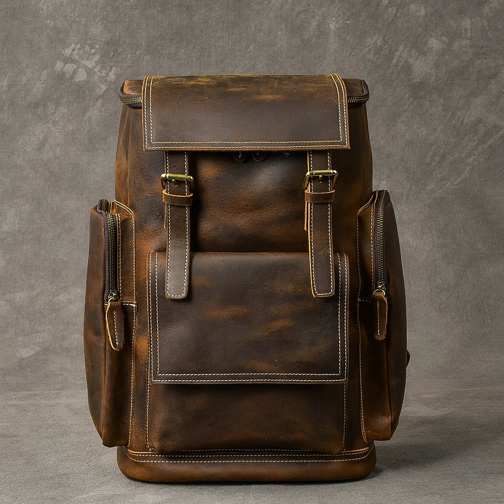Vintage Crazy Horse Leather Men’s Hiking Backpack