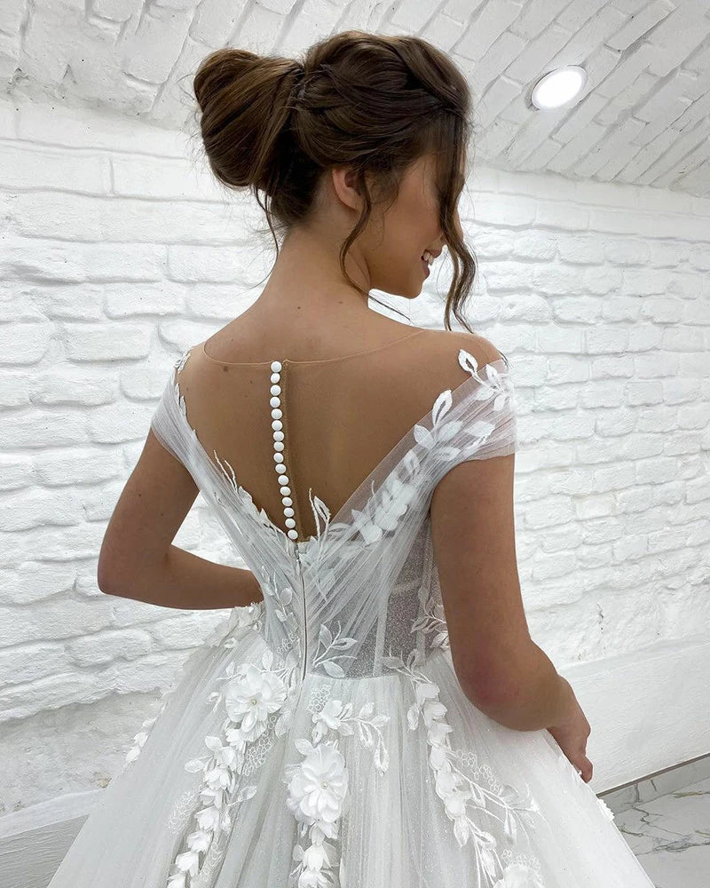 Princess Wedding Dresses Off Shoulder Ladies Sleeveless Boho Bridal Gowns.