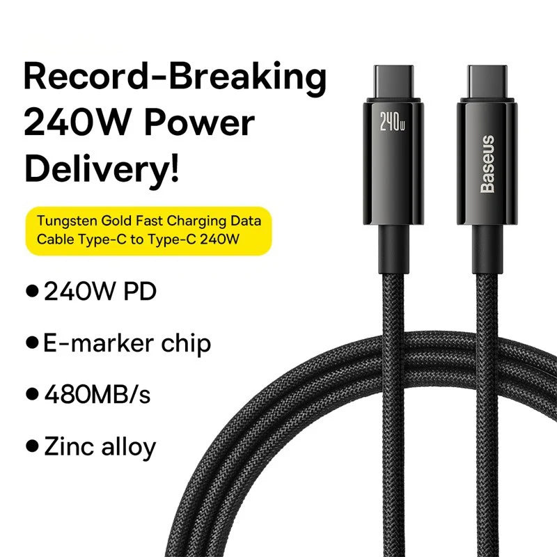 Baseus 240W USB-C Cable 6A – Super Fast Charge for MacBook & Xiaomi