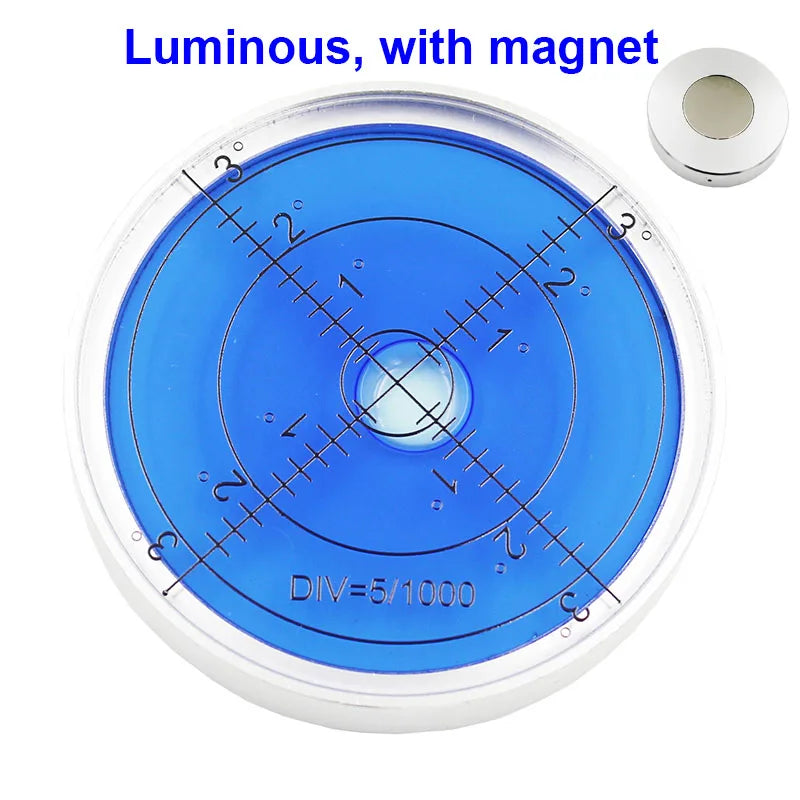 Luminous Universal Round Metal Spirit Level Bubble – 60×10mm Horizontal Level Tool with Magnetic Option