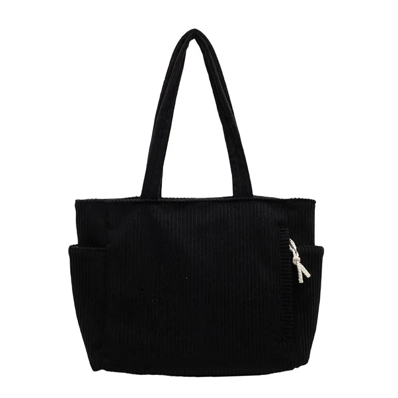Fashion Striped Velvet Corduroy Shoulder Bag Large Capacity Tote Handbag