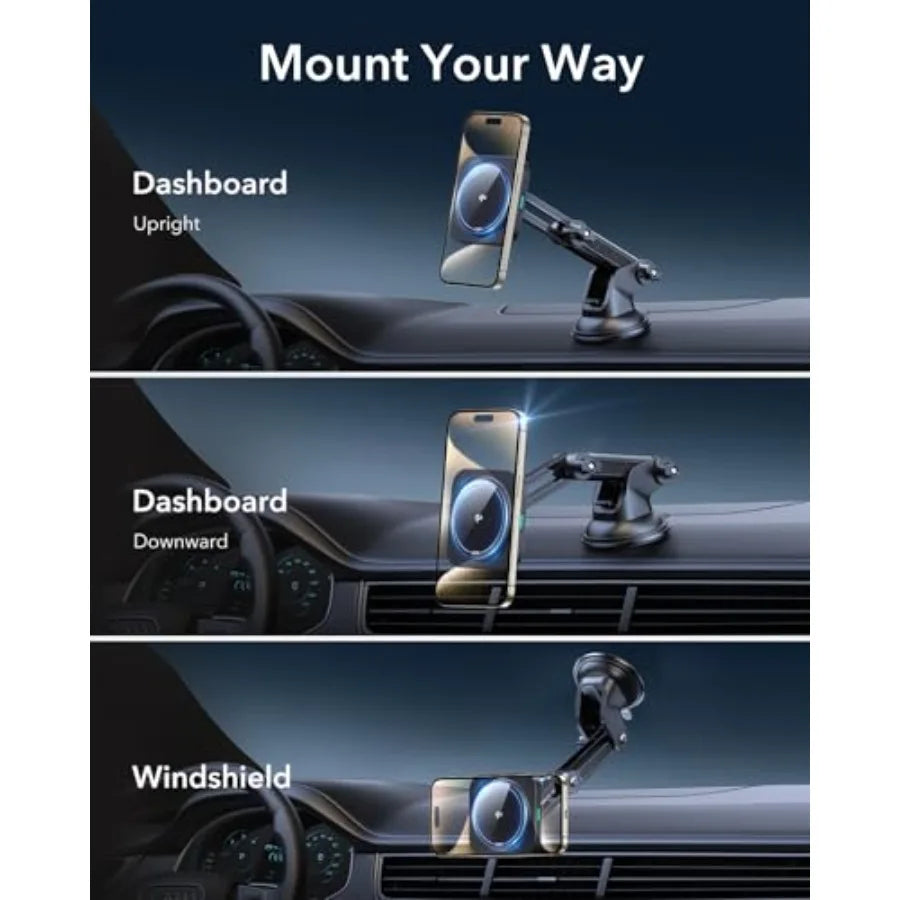 15W MagSafe Car Mount Charger for MagSafe Car Charger Suction Cup Magnetic Wireless Car Charging Dashboard Car Phone Mo