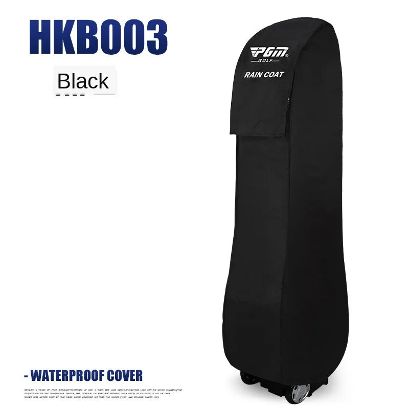 Black raincoat cover with PGM branding on a white background