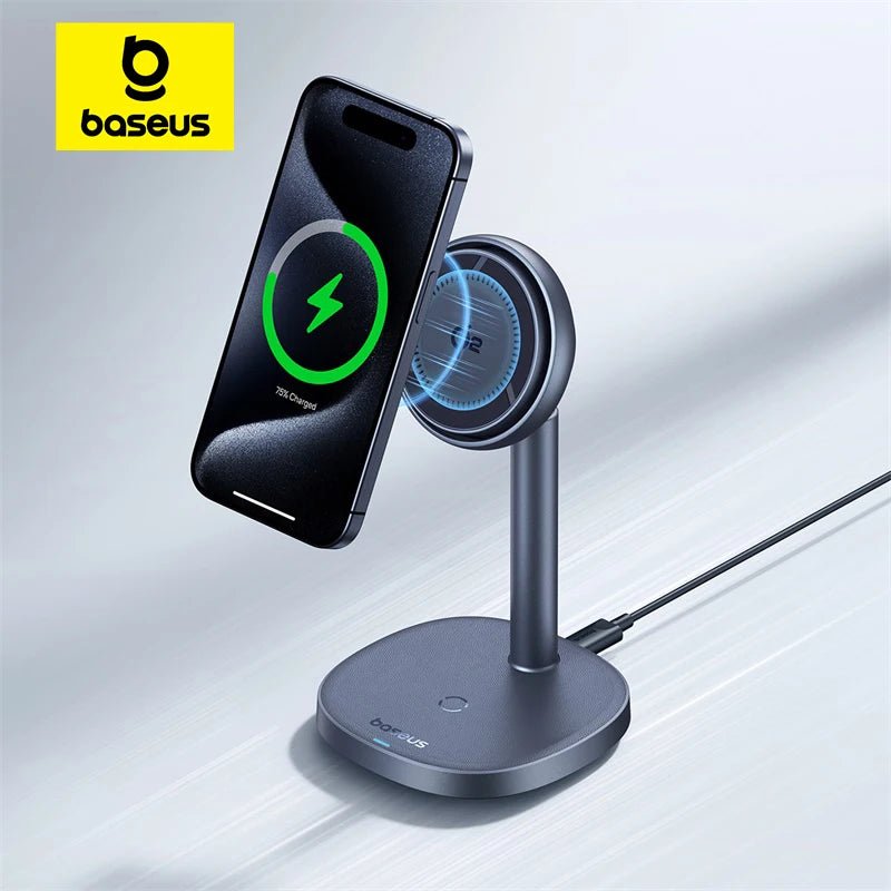 Baseus 2-in-1 Magnetic Wireless Charger Stand – 15W Qi2 for iPhone & AirPods - Adistore