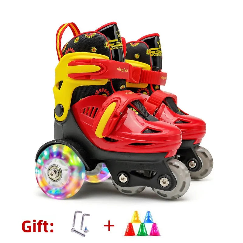 Kids Adjustable Flash Roller Skates Shoes – Double Row Beginners