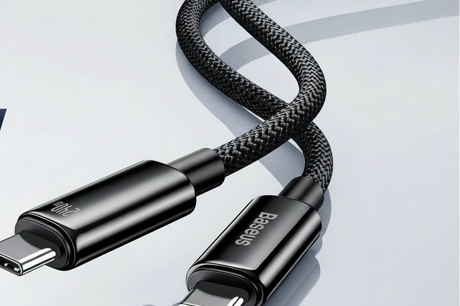 Baseus USB-C cable with 240W rating on a light gray background