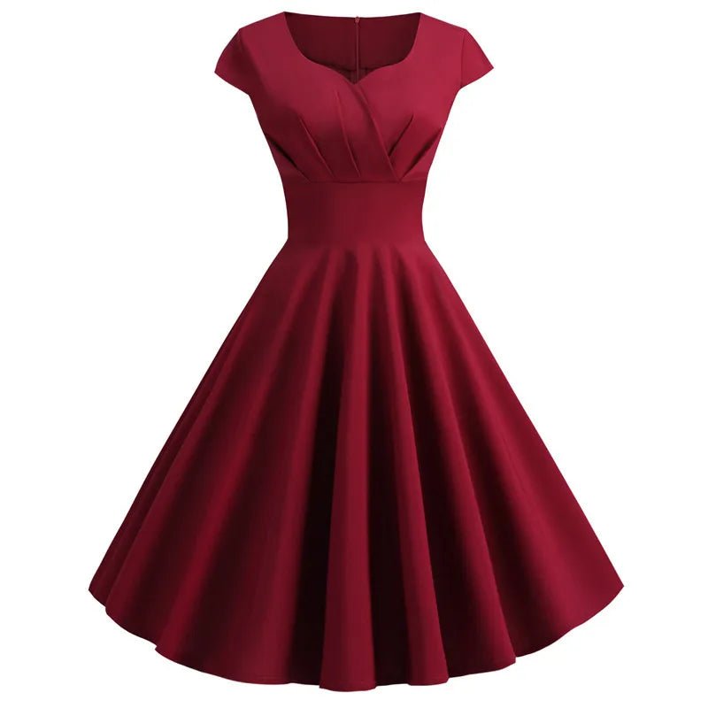 Pink V-Neck Summer Midi Dress – Retro Pin-Up Party & Office Style - Adistore