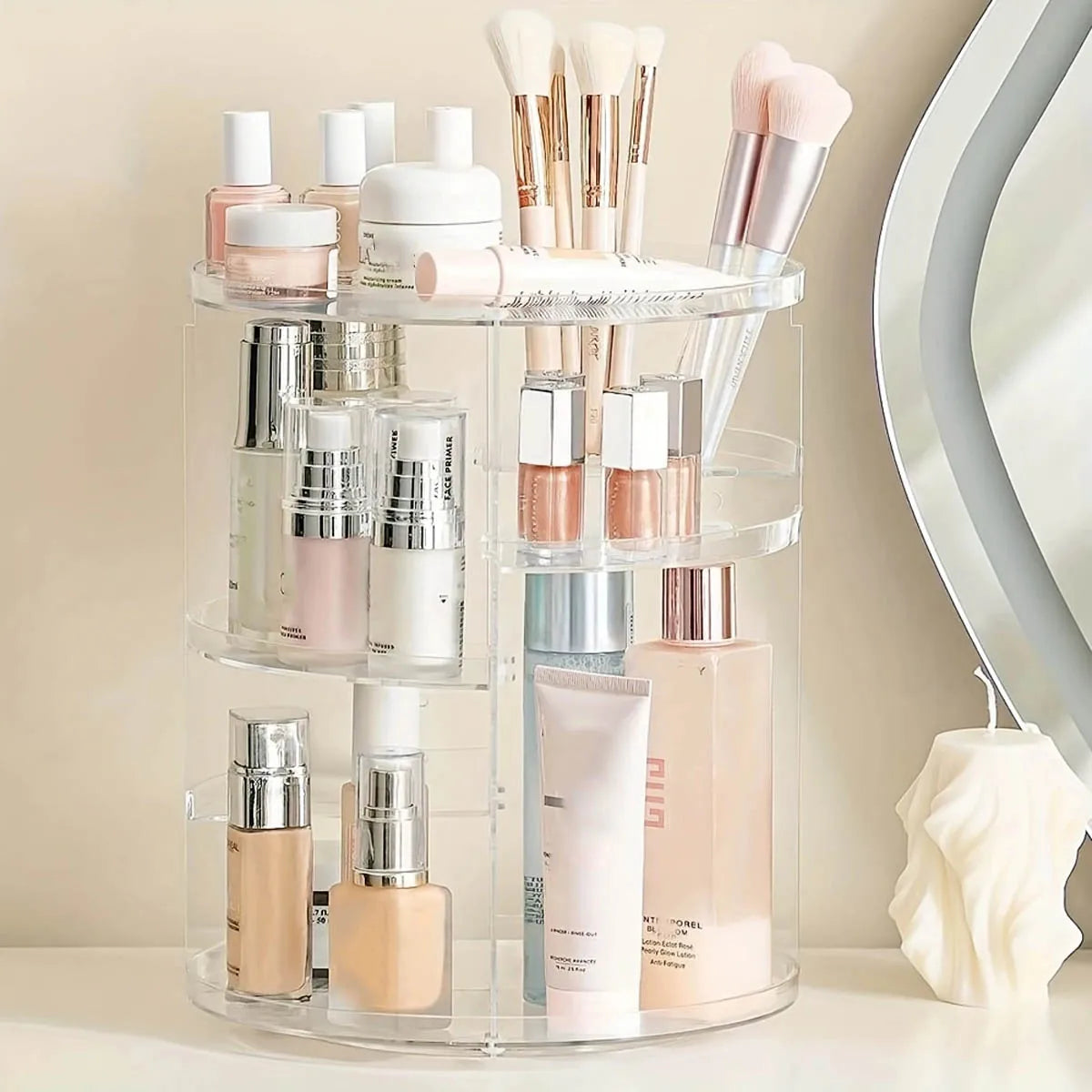 360° Rotating Makeup Organizer Clear Cosmetic Shelf