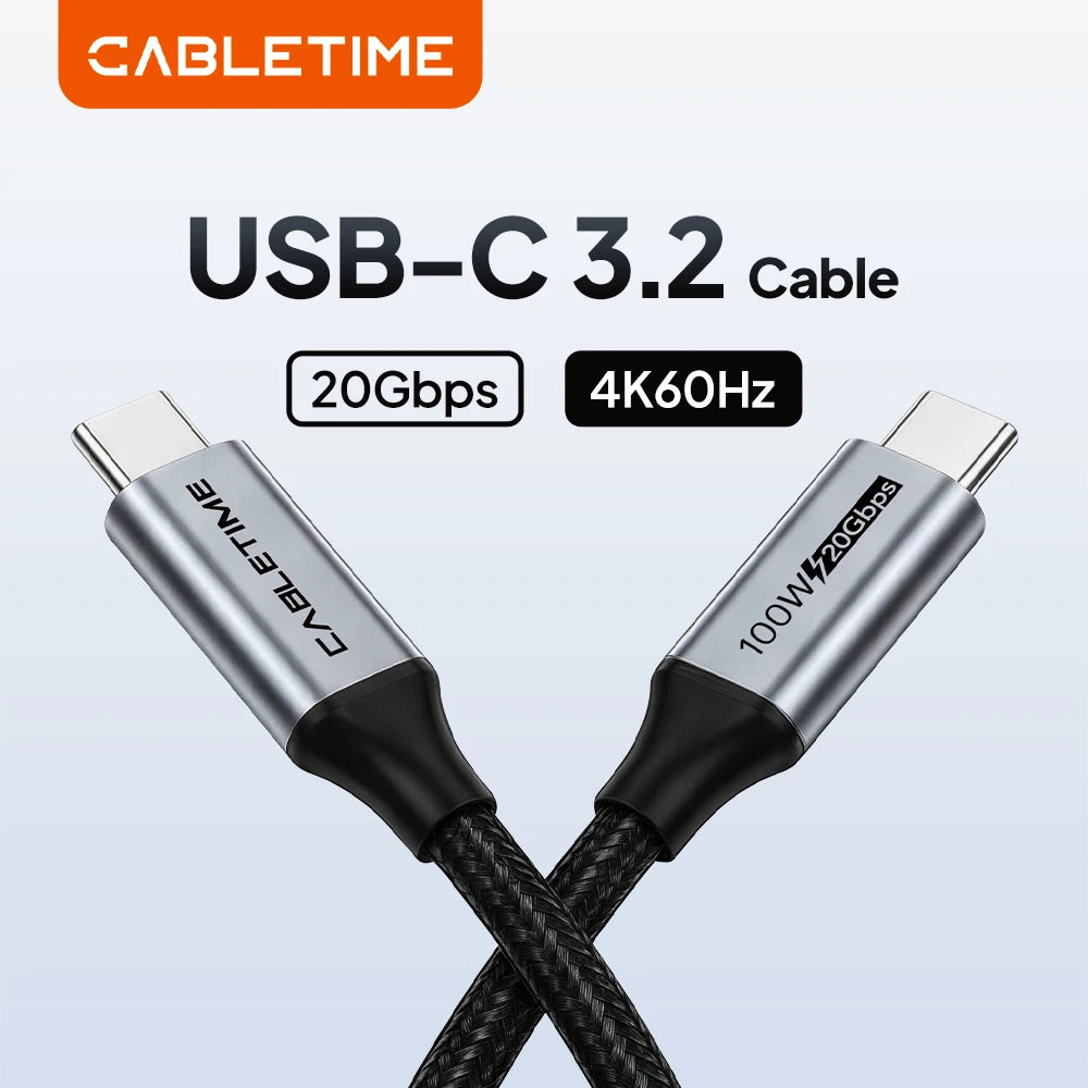 CABLETIME PD100W USB C Cable 20Gbps 4K Fast Charging Type C Cable