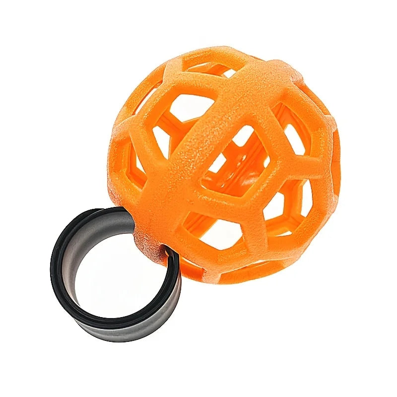 golf swing trainer UK - Orange geometric ball with a black ring on a white background