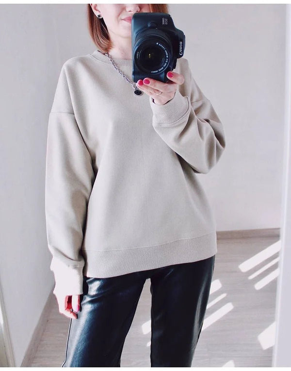 Blue Cotton Oversize Sweatshirt for Women – O-Neck Loose Pullover - Adistore