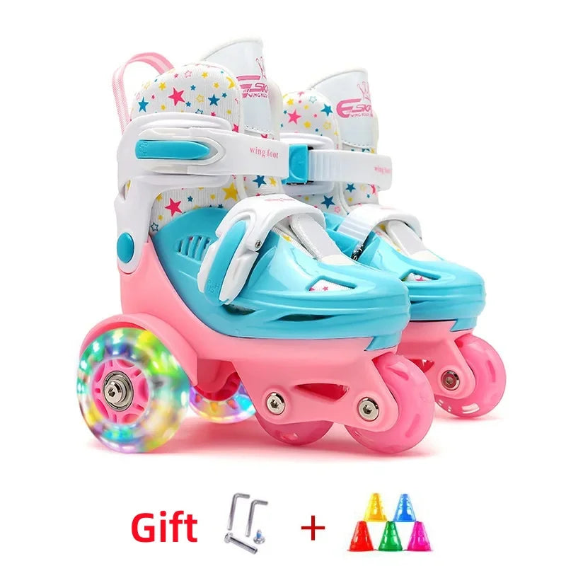 Kids Adjustable Flash Roller Skates Shoes – Double Row Beginners