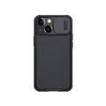 Black phone case with carbon fiber texture on a white background