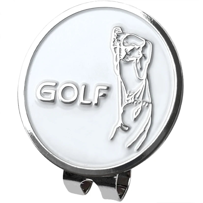Golf ball marker UK with golfer icon and 'GOLF' text on a white background