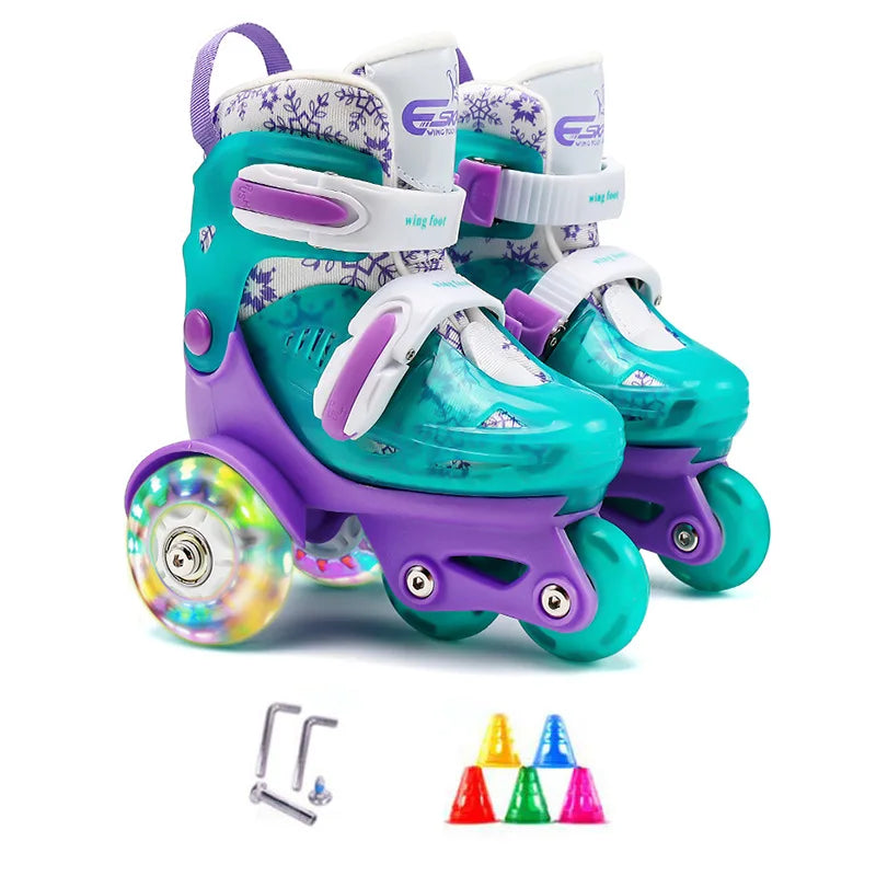 Kids Adjustable Flash Roller Skates Shoes – Double Row Beginners