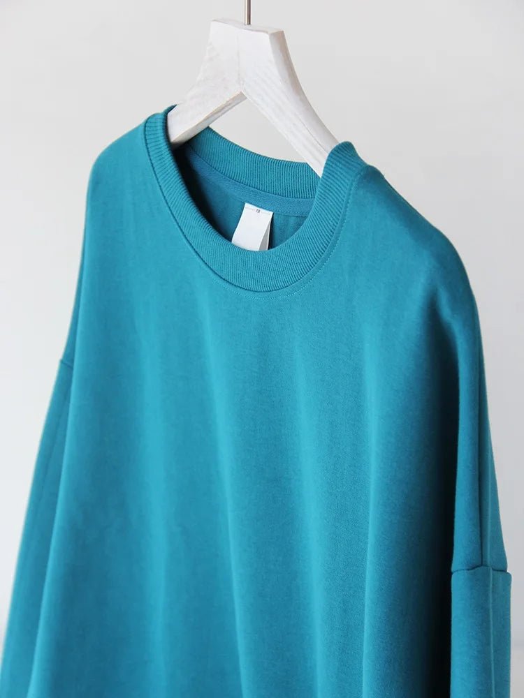 Blue Cotton Sweatshirts Oversize Women O Neck Loose Pullovers Long Sleeve.