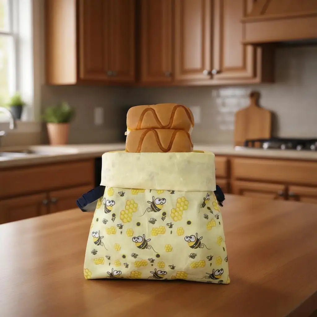 2PC Reusable Bee Print Food Storage Bags for Snacks & Bread