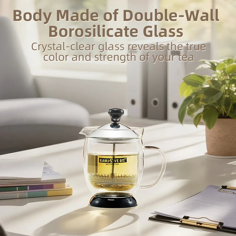 240/480ML Double-walled Glass Teapot with Built-in Infuser,Filtering Tea Water Separation Pot,Heat-resistant Glass Tea Pot Maker