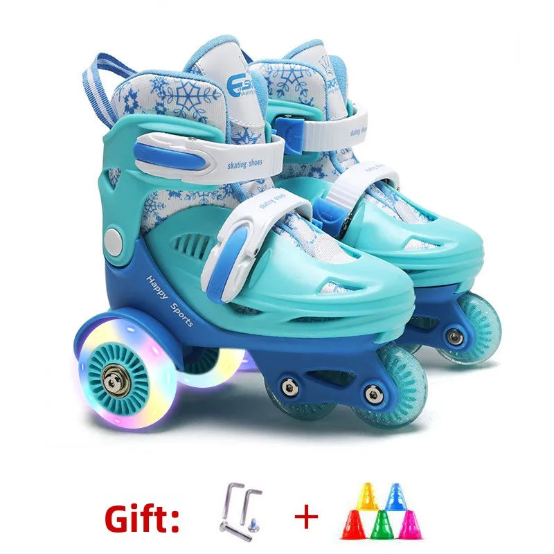 Kids Adjustable Flash Roller Skates Shoes – Double Row Beginners