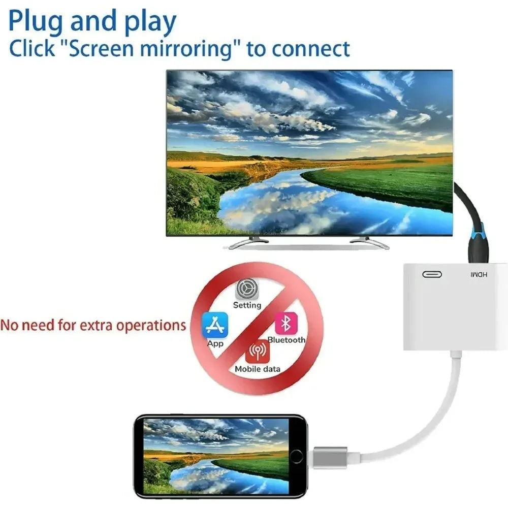 1080P Lightning to HDMI Adapter Cable for HD TV Screen Mirroring