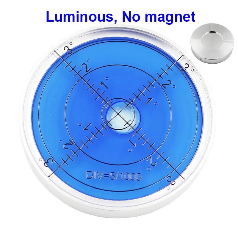 Luminous Universal Round Metal Spirit Level Bubble – 60×10mm Horizontal Level Tool with Magnetic Option