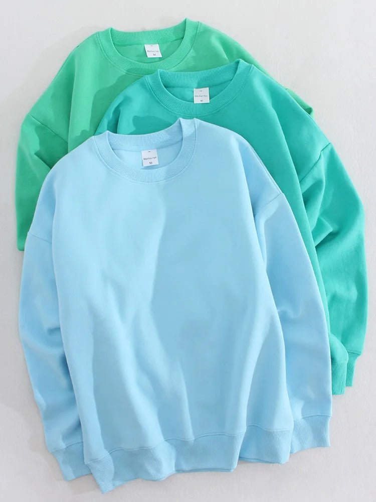 Blue Cotton Sweatshirts Oversize Women O Neck Loose Pullovers Long Sleeve.