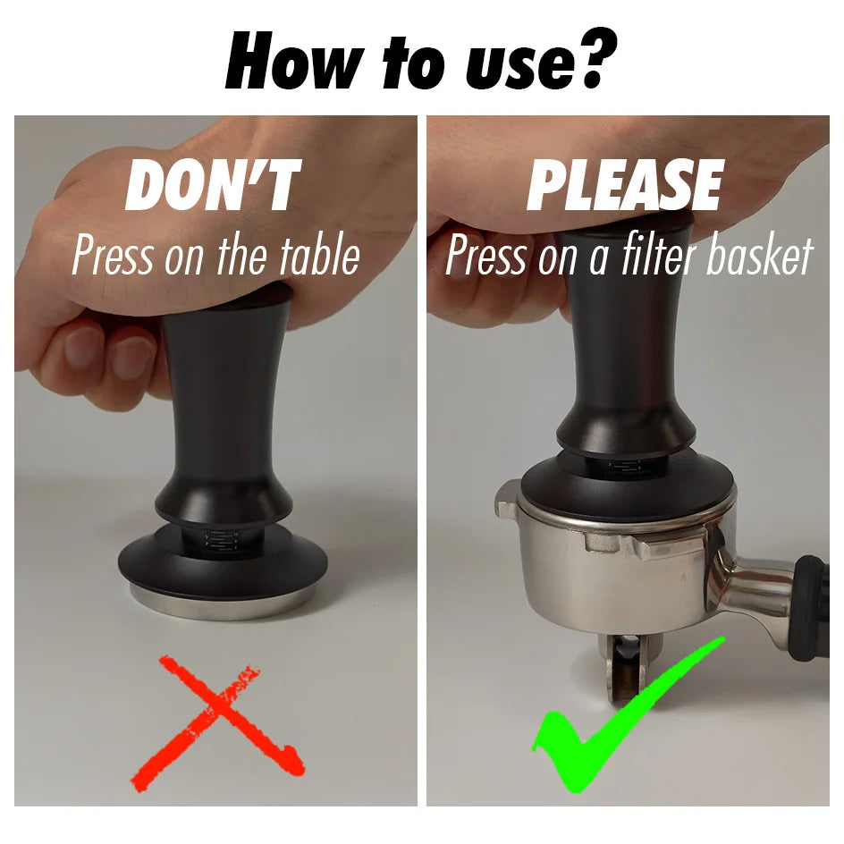 Instructional diagram showing the correct and incorrect ways to use a coffee press.