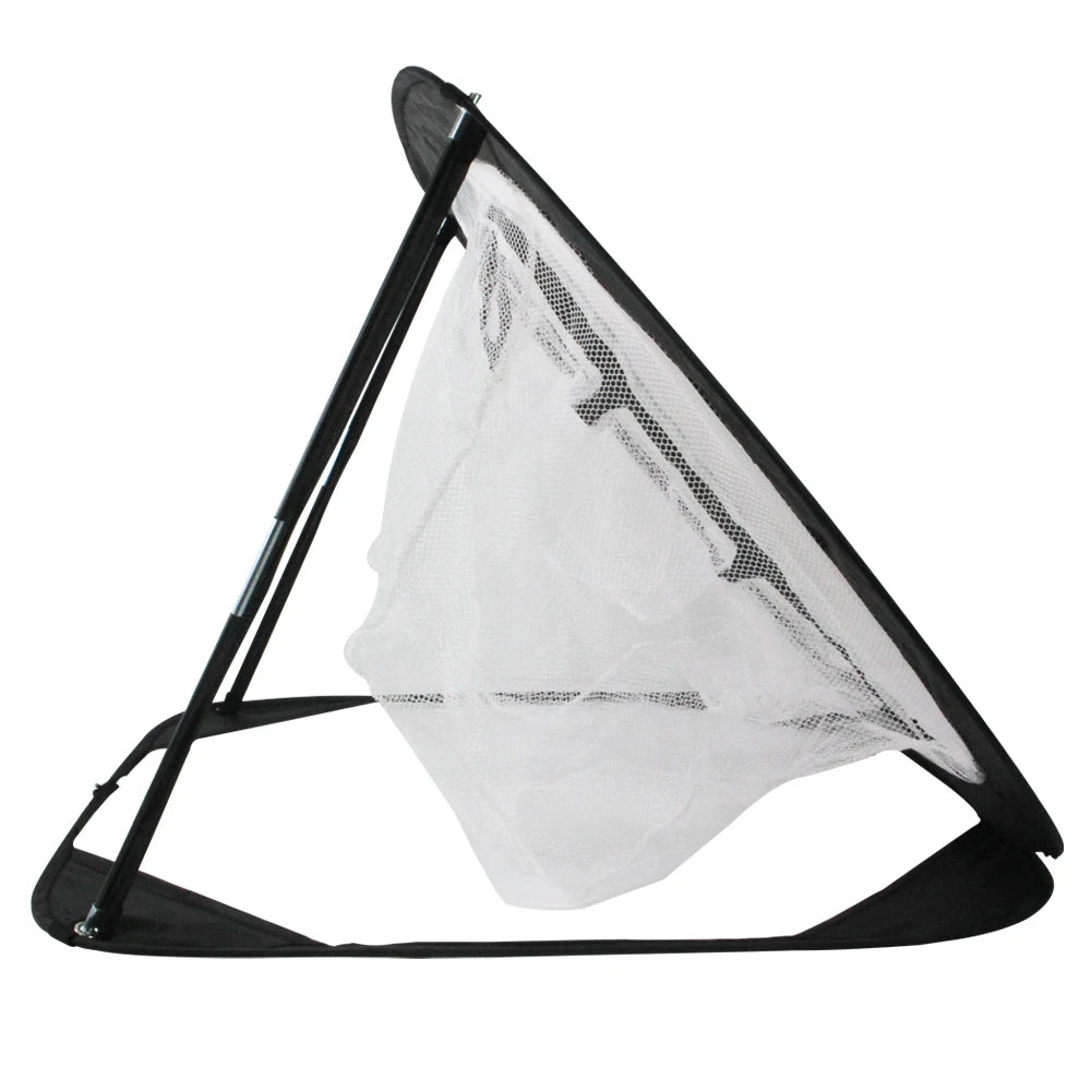 White tea bag in a black triangular tea infuser on a white background