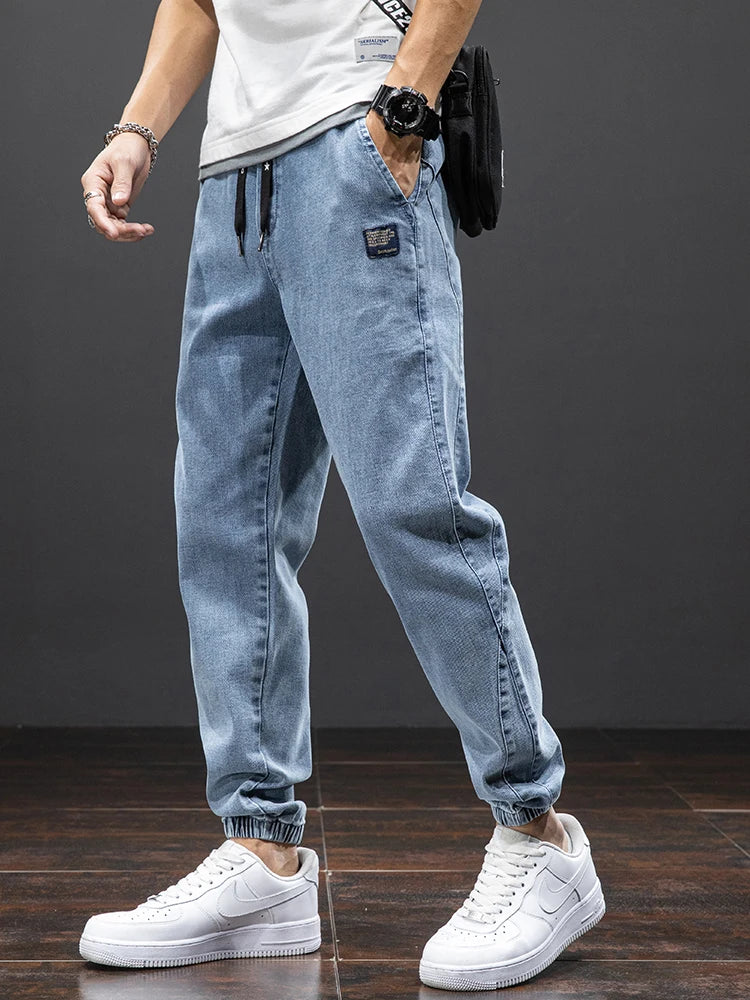 New Spring Summer Plus Size Black Blue Cargo Jeans for Men.