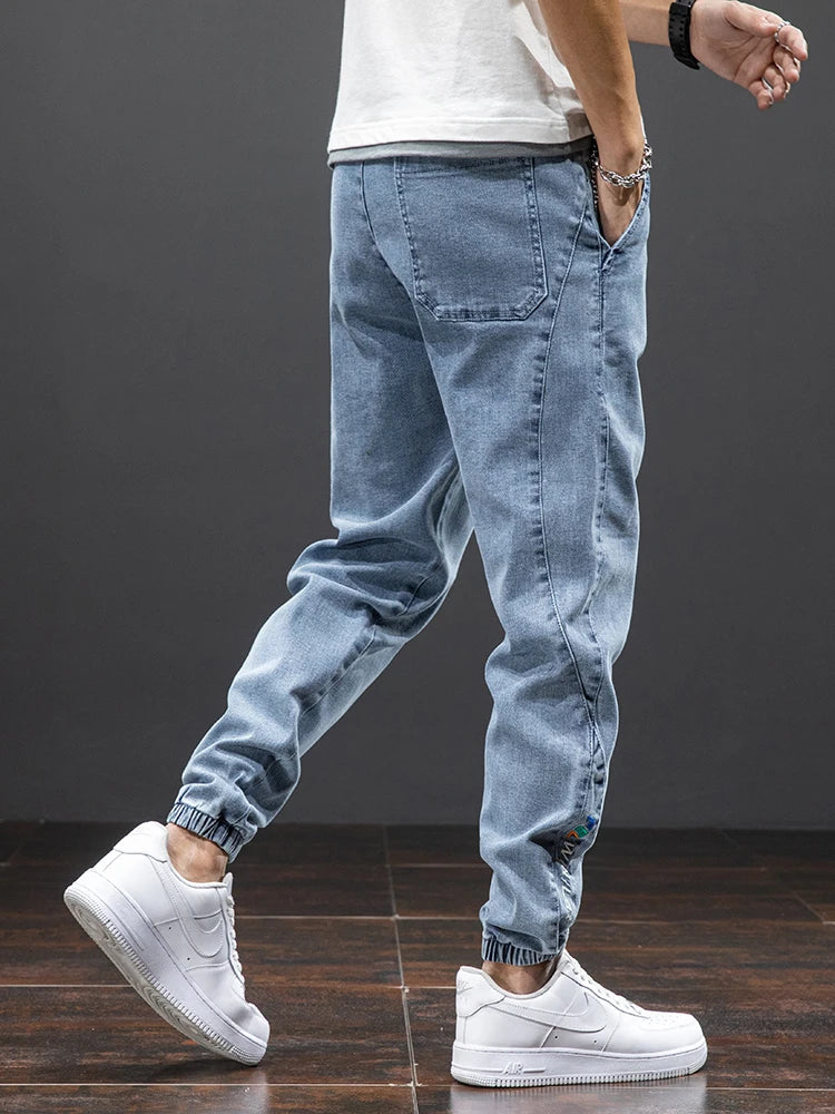 New Spring Summer Plus Size Black Blue Cargo Jeans for Men.