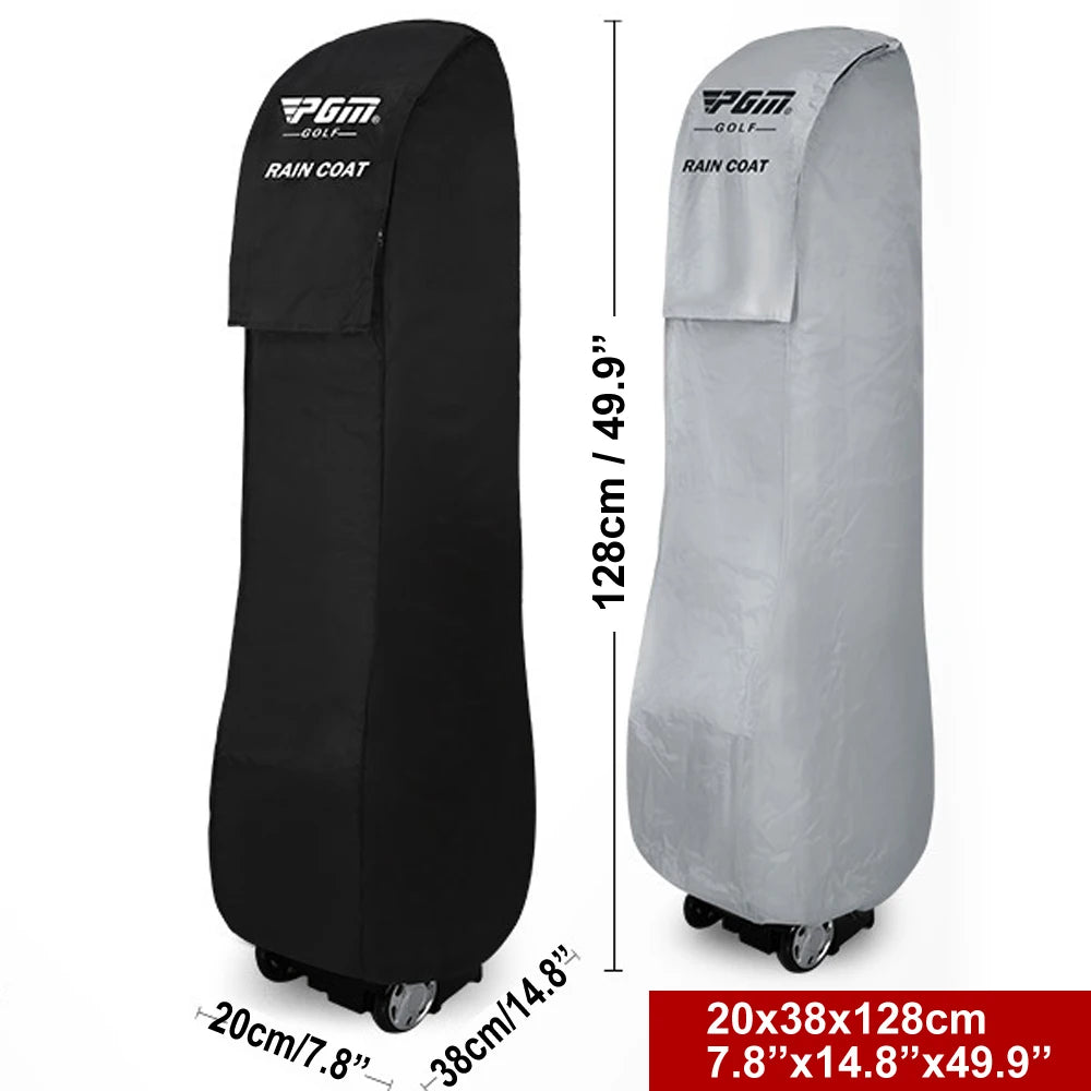 Black and gray raincoat covers with dimensions on a white background