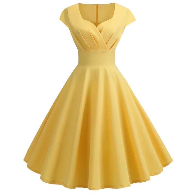 Pink V-Neck Summer Midi Dress – Retro Pin-Up Party & Office Style - Adistore