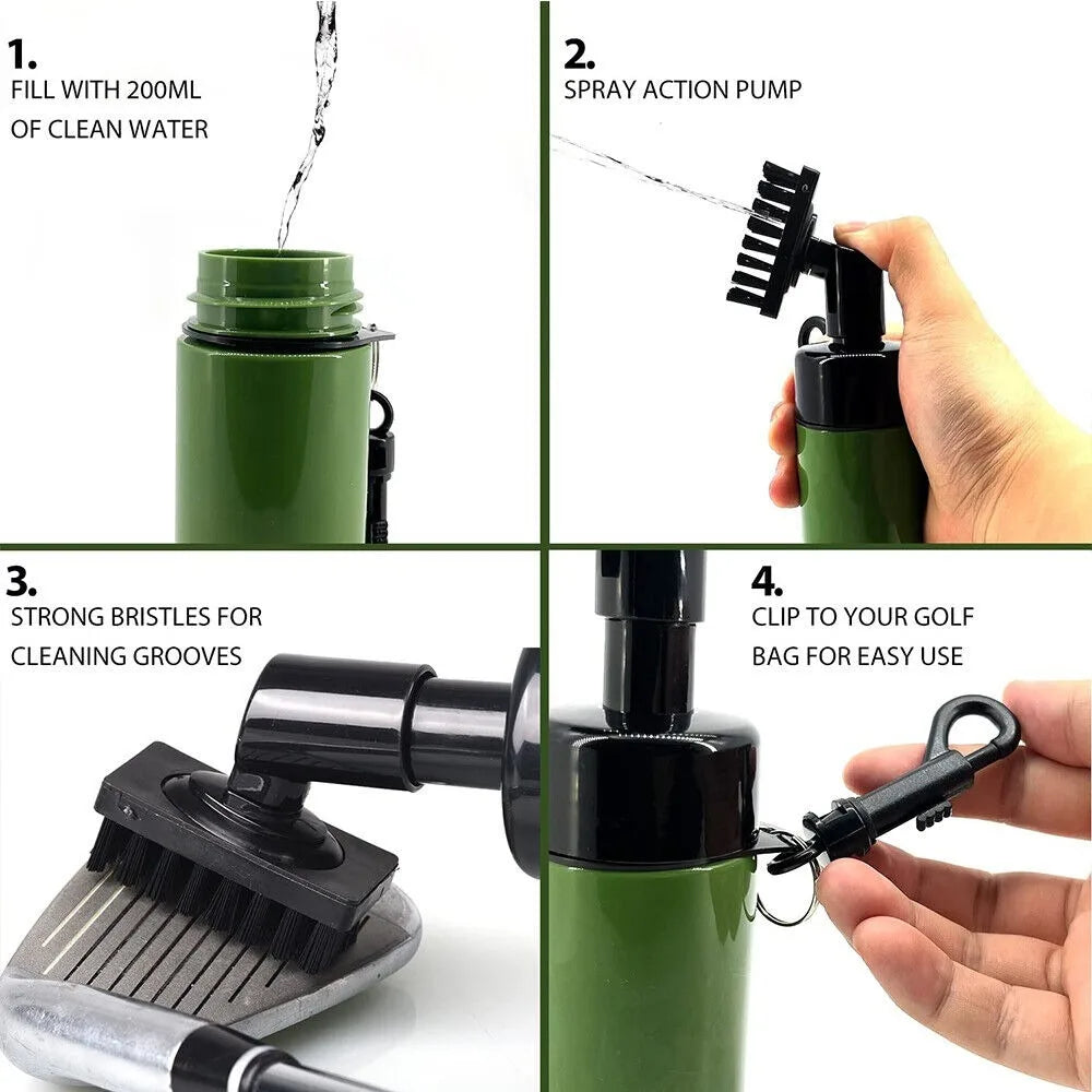 Golf club cleaner with step-by-step instructions on how to use it.