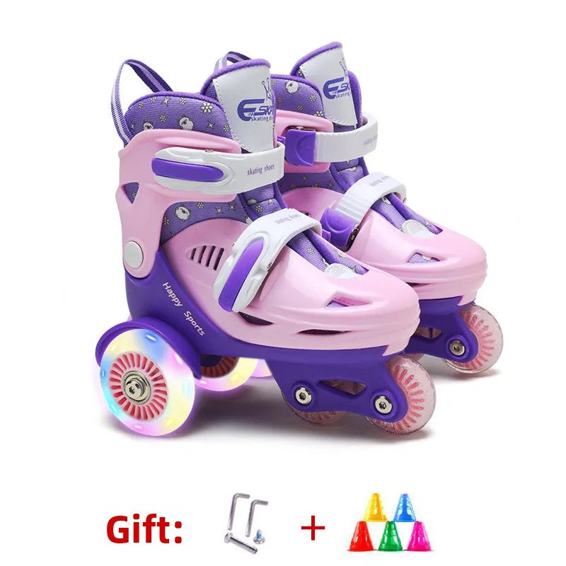 Kids Adjustable Flash Roller Skates Shoes – Double Row Beginners