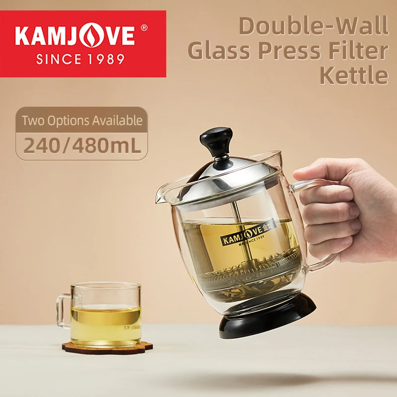 240/480ML Double-walled Glass Teapot with Built-in Infuser,Filtering Tea Water Separation Pot,Heat-resistant Glass Tea Pot Maker